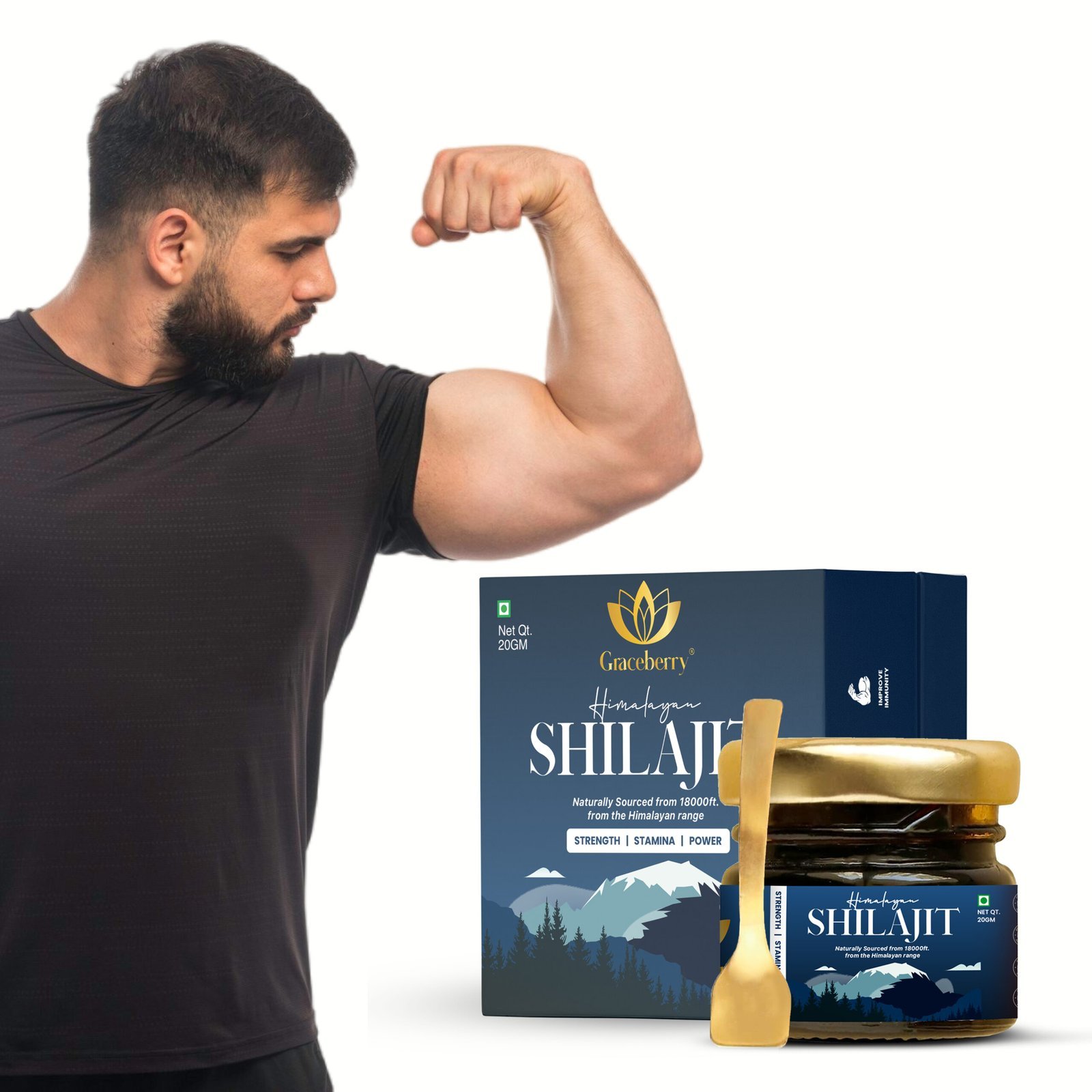 Graceberry Shilajit Gold Resin 20g | 24K Gold Infused | 100% Pure Himalayan Shilajit | Boosts Performance, Stamina, Strength & Wellbeing-abcd