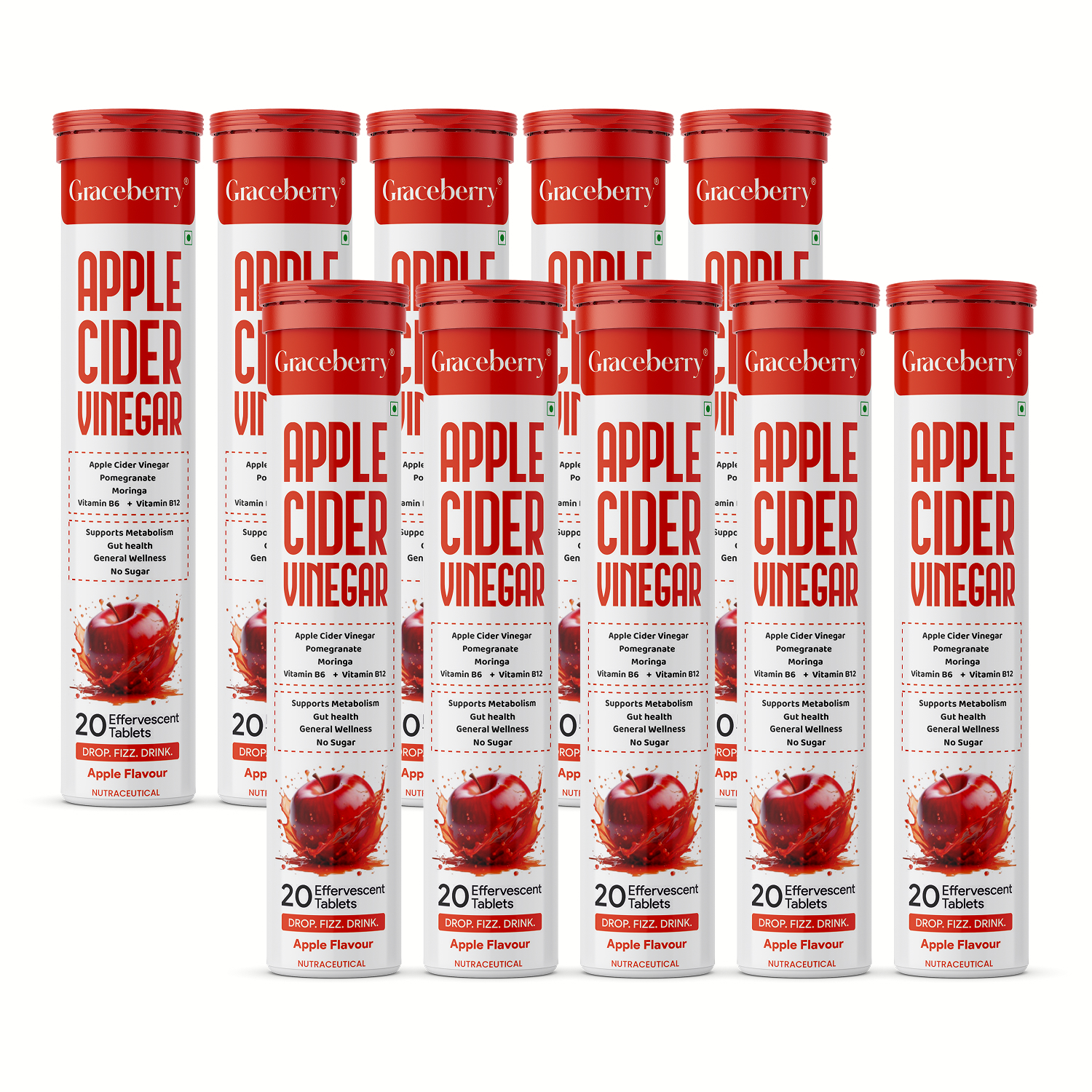 Graceberry Apple Cider Vinegar Effervescent Tablets – Apple Flavour, 20 Tablets view 1