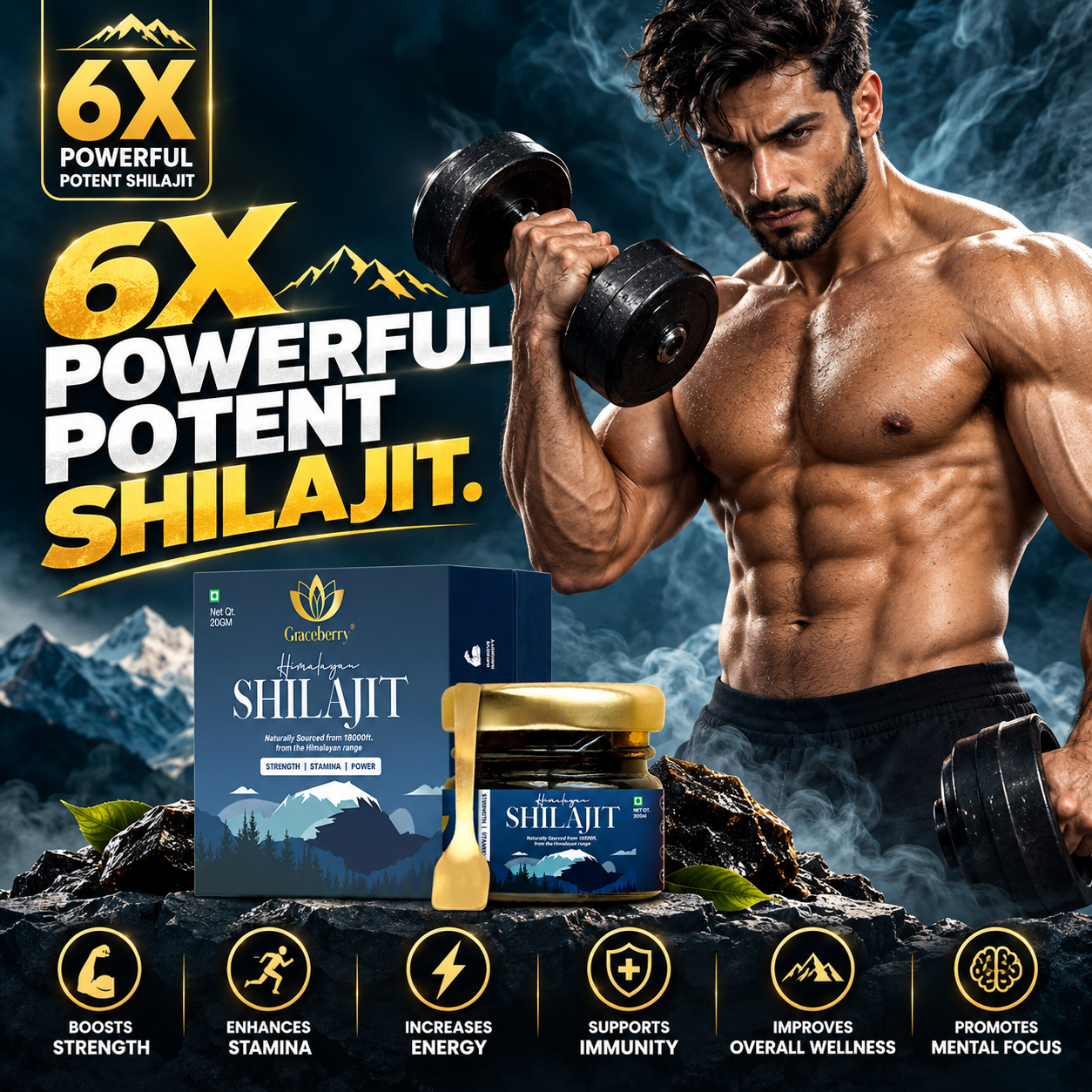 Graceberry Pure Himalayan Shilajit Resin Gold for Strength, Stamina, Energy & Vitality view 3
