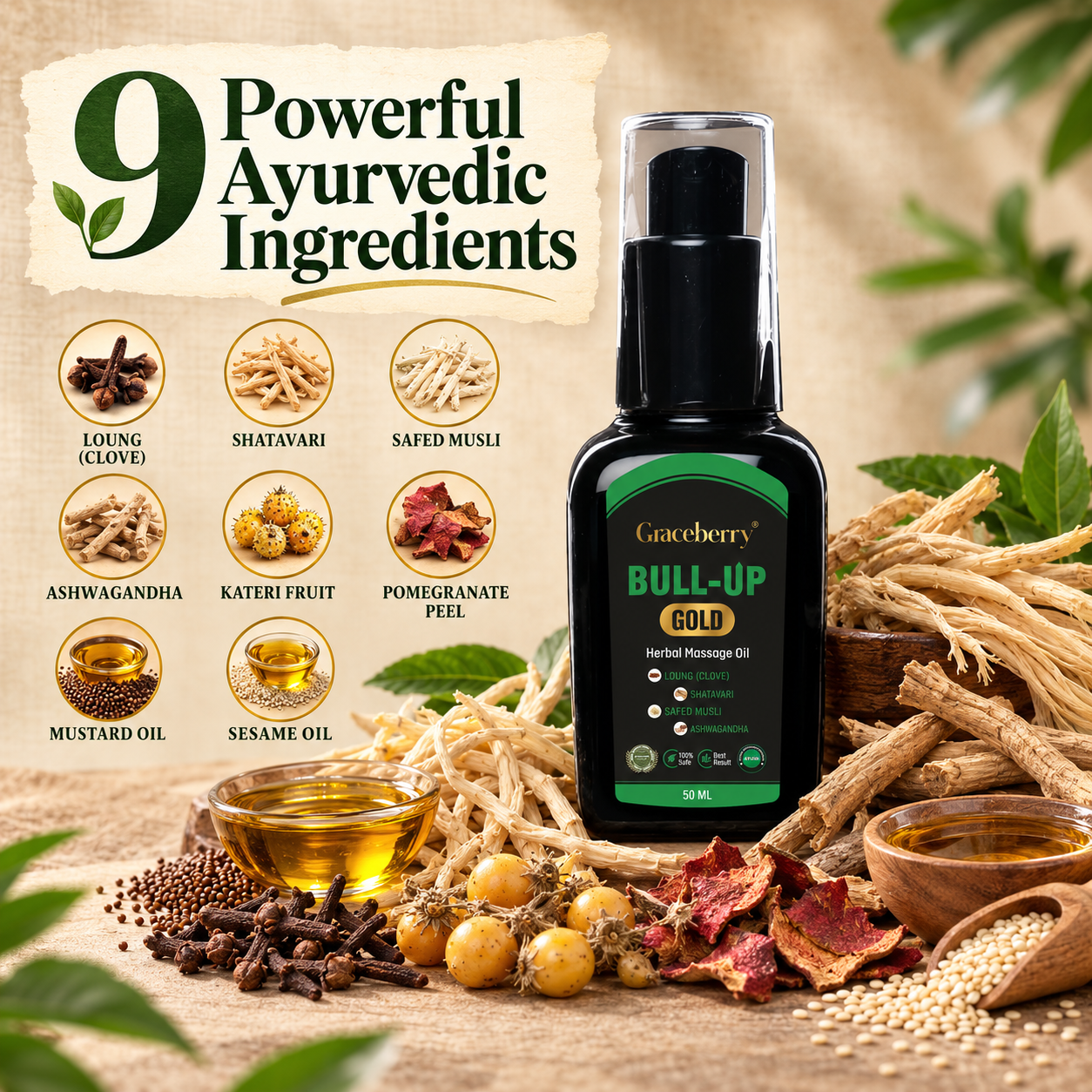 Graceberry Bull Up Gold Herbal Massage Oil for Men view 2