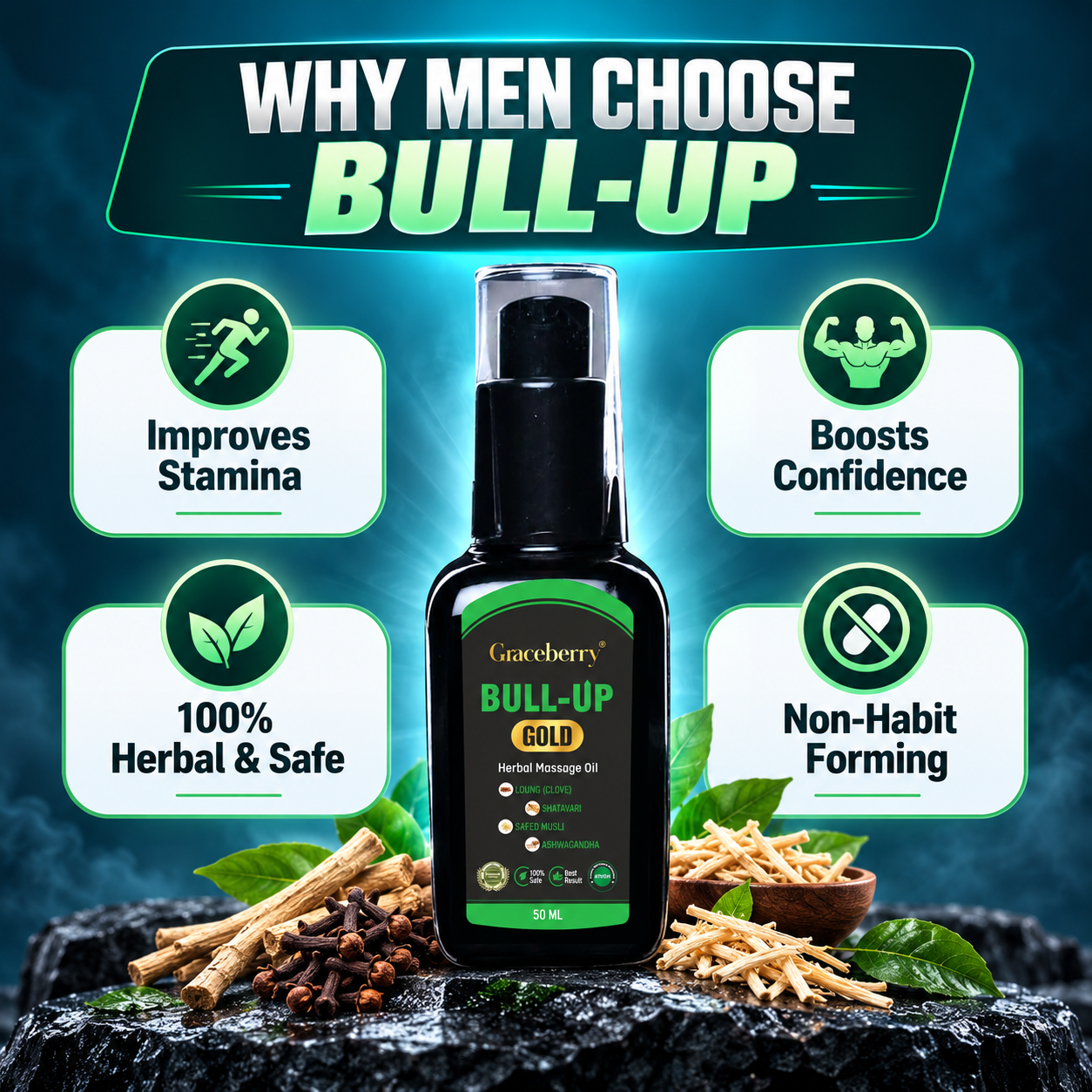 Graceberry Bull Up Gold Herbal Massage Oil for Men view 4