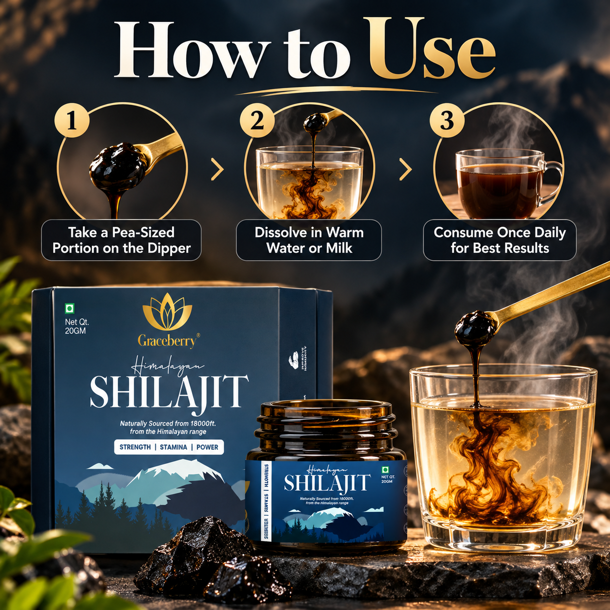 Graceberry Pure Himalayan Shilajit Resin Gold for Strength, Stamina, Energy & Vitality view 6