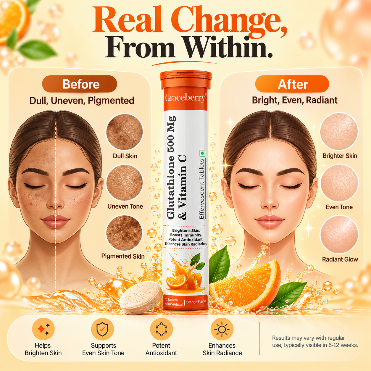 Graceberry Glutathione 500 mg + Vitamin C Effervescent Tablet Orange Flavour view 6