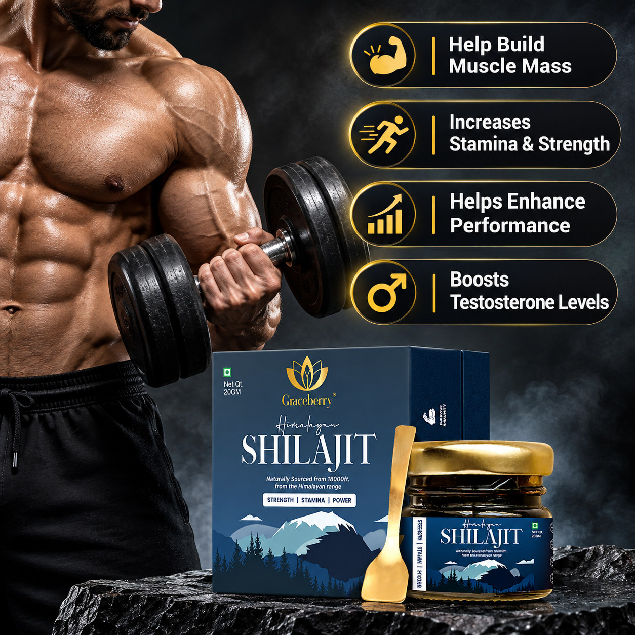 Graceberry Pure Himalayan Shilajit Resin Gold for Strength, Stamina, Energy & Vitality view 7