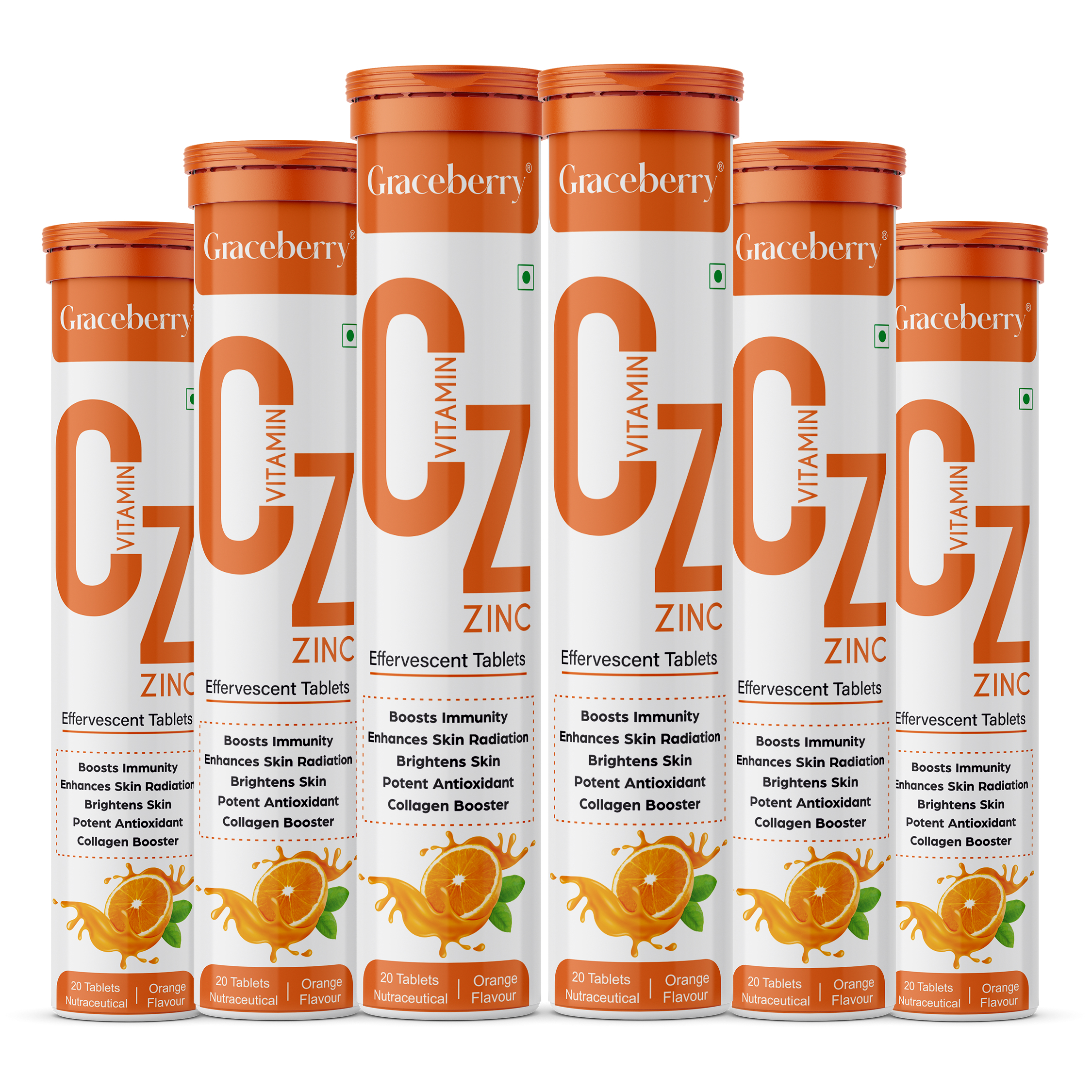 Graceberry Vitamin C & Zinc with Amla Orange Effervescent Tablets – Immunity, Collagen & Skin Radiance Support view 1