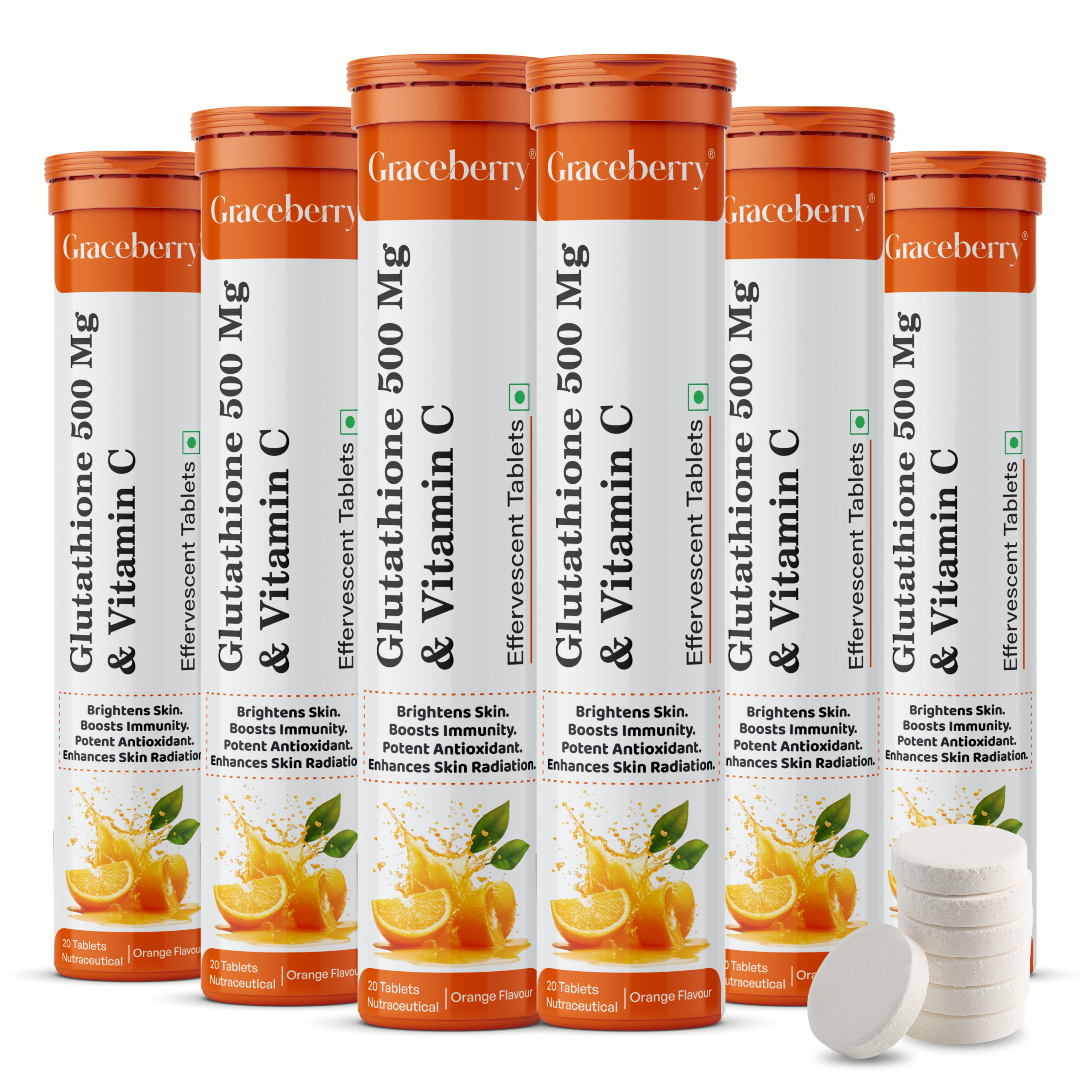 Graceberry Glutathione 500 mg + Vitamin C Effervescent Tablet Orange Flavour view 1