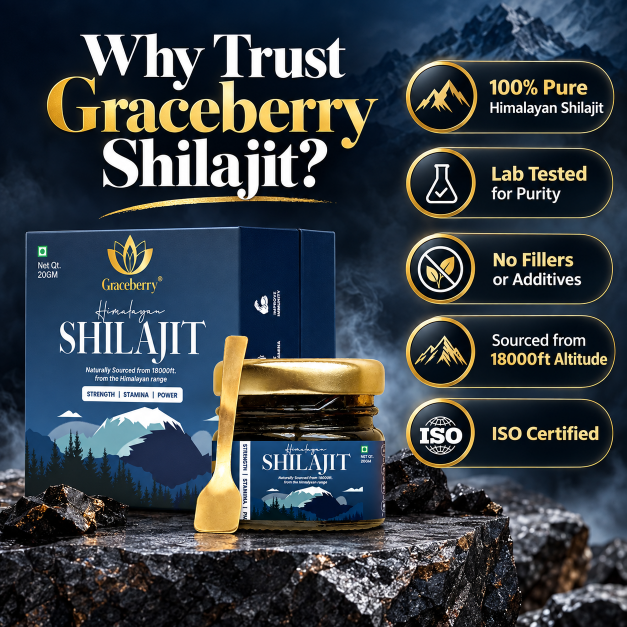 Graceberry Pure Himalayan Shilajit Resin Gold for Strength, Stamina, Energy & Vitality view 8