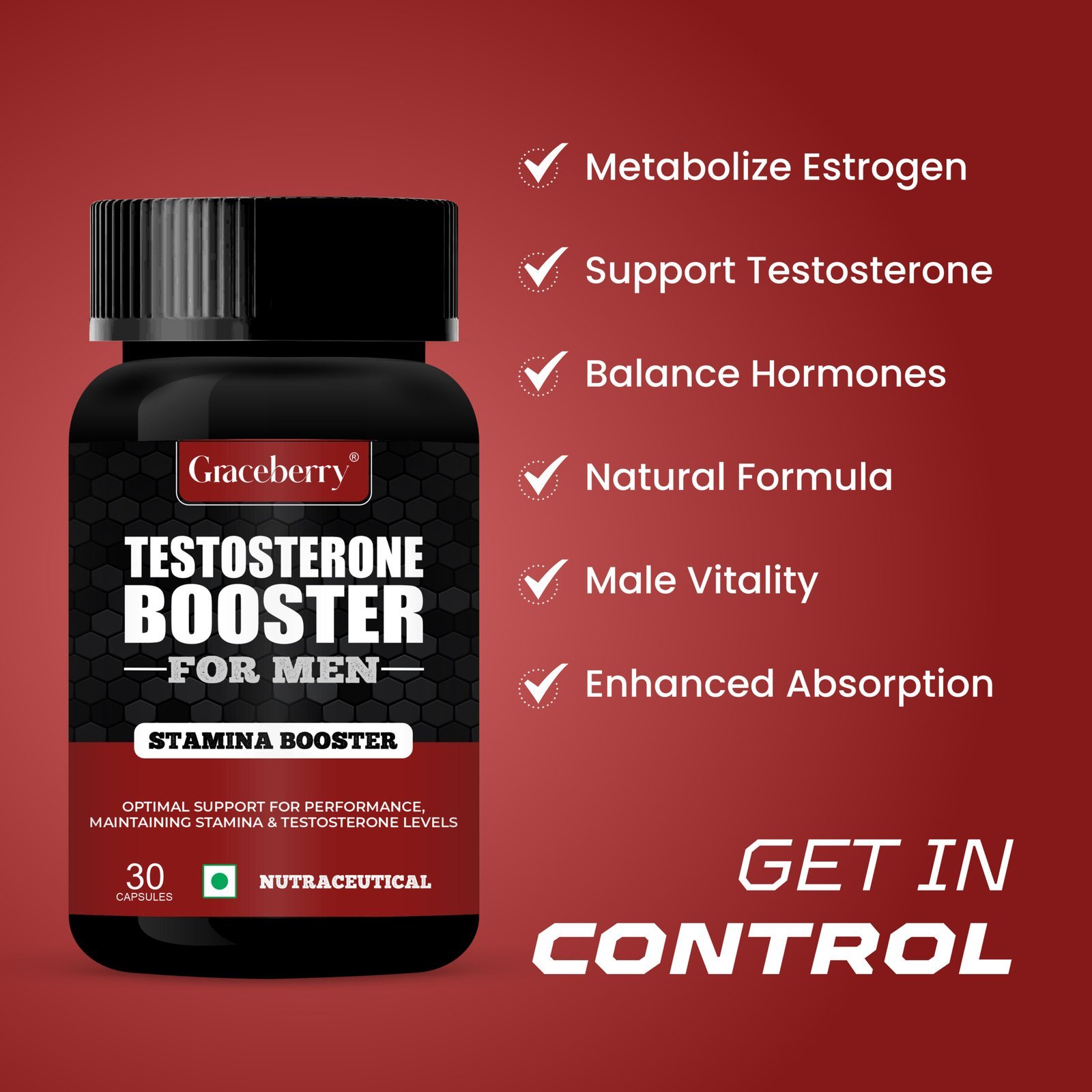 Graceberry Gold Testosterone Booster | Natural Libido Enhancer & Stamina Support | USFDA Registered Ayurvedic Supplement for Strength, Vitality, and Energy view 4