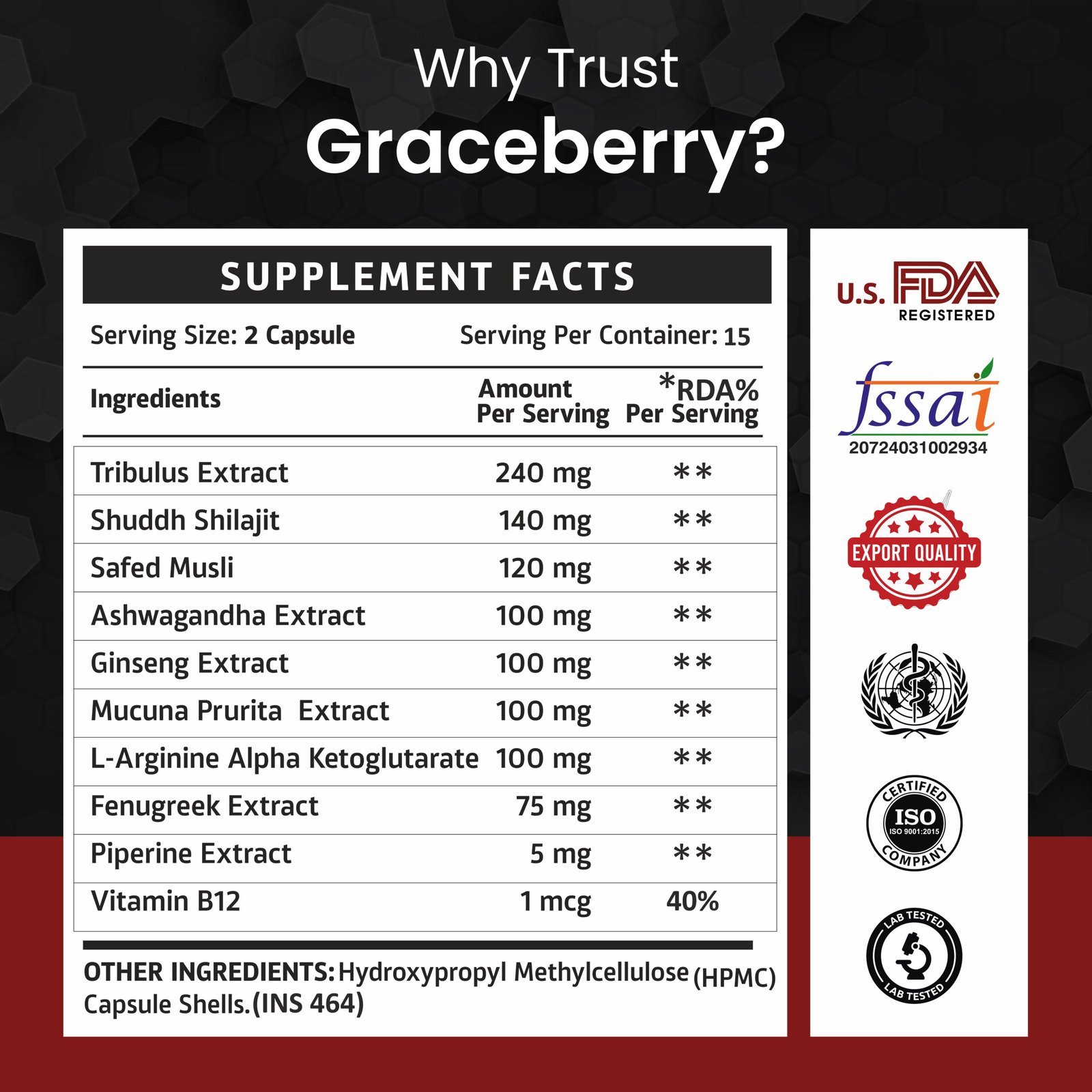 Graceberry Gold Testosterone Booster | Natural Libido Enhancer & Stamina Support | USFDA Registered Ayurvedic Supplement for Strength, Vitality, and Energy view 2