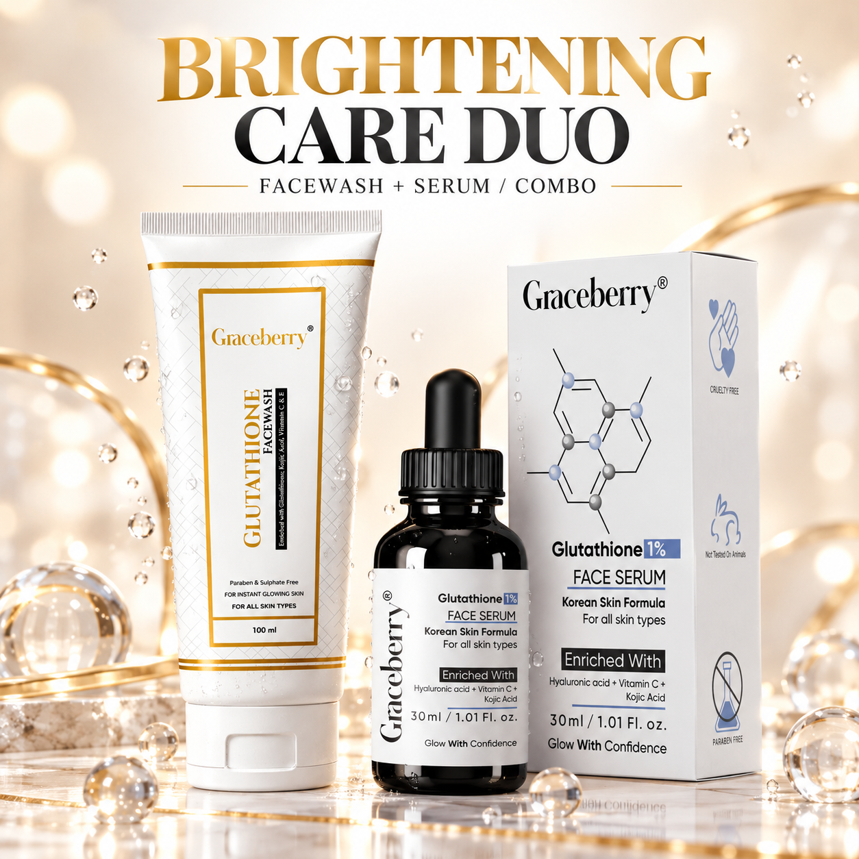 Graceberry Brightening Care Duo – Glutathione Face Serum & Face Wash Combo view 1