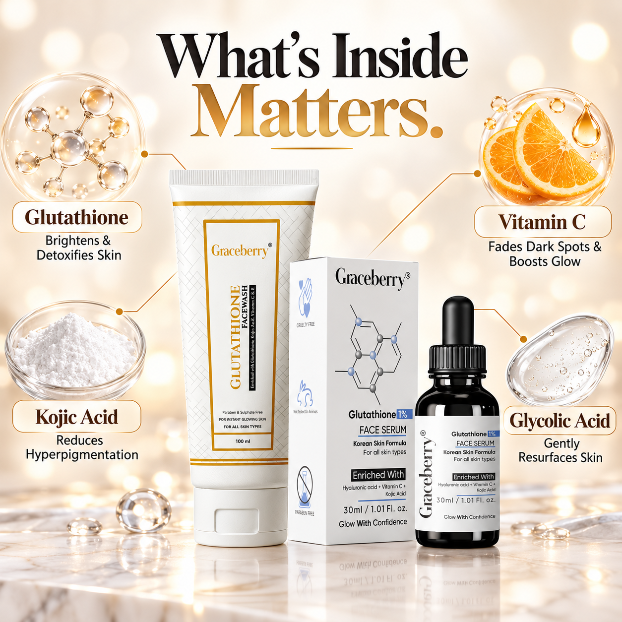 Graceberry Brightening Care Duo – Glutathione Face Serum & Face Wash Combo view 2