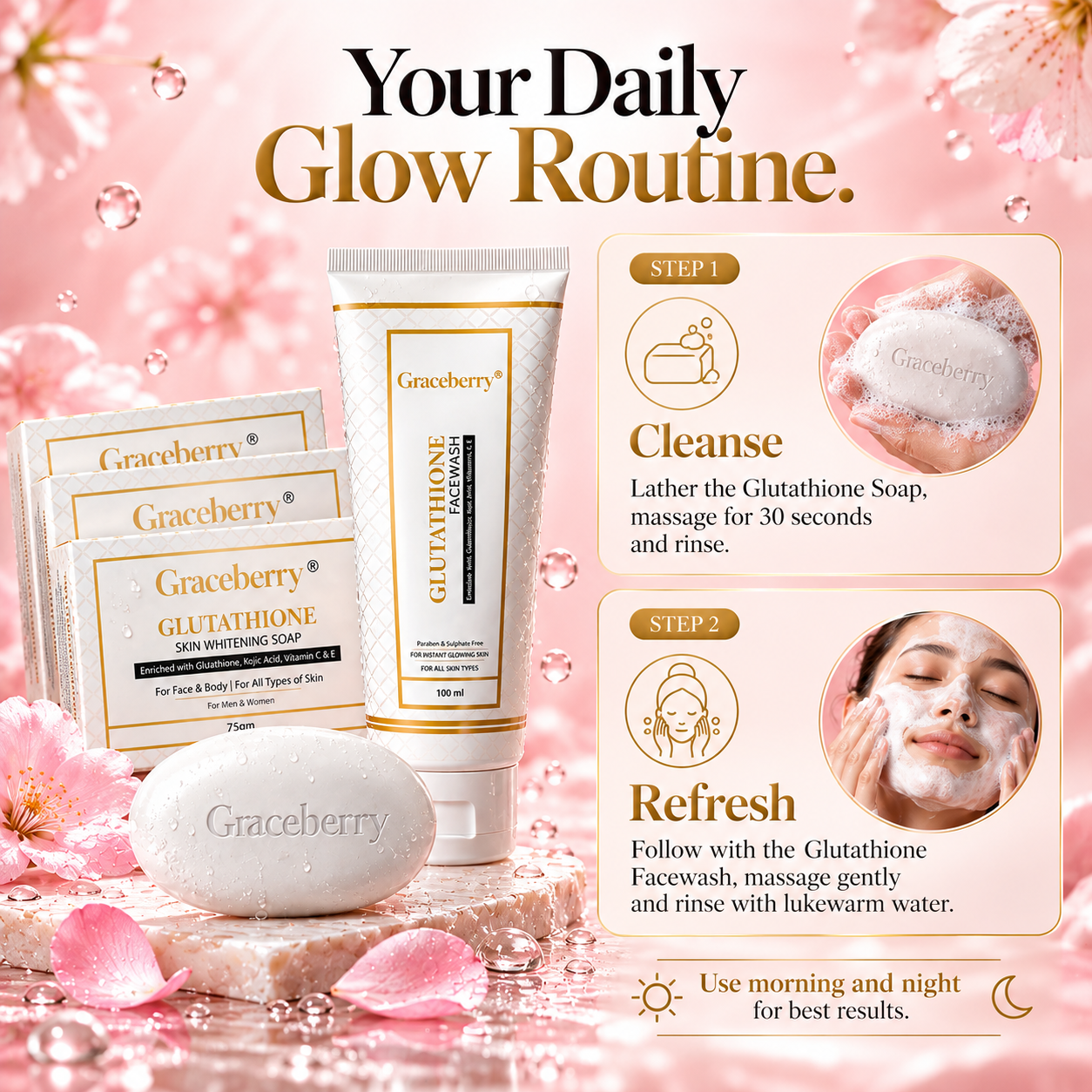 Graceberry Glow Duo Kit – Glutathione Brightening Face Wash & Soap Combo view 3
