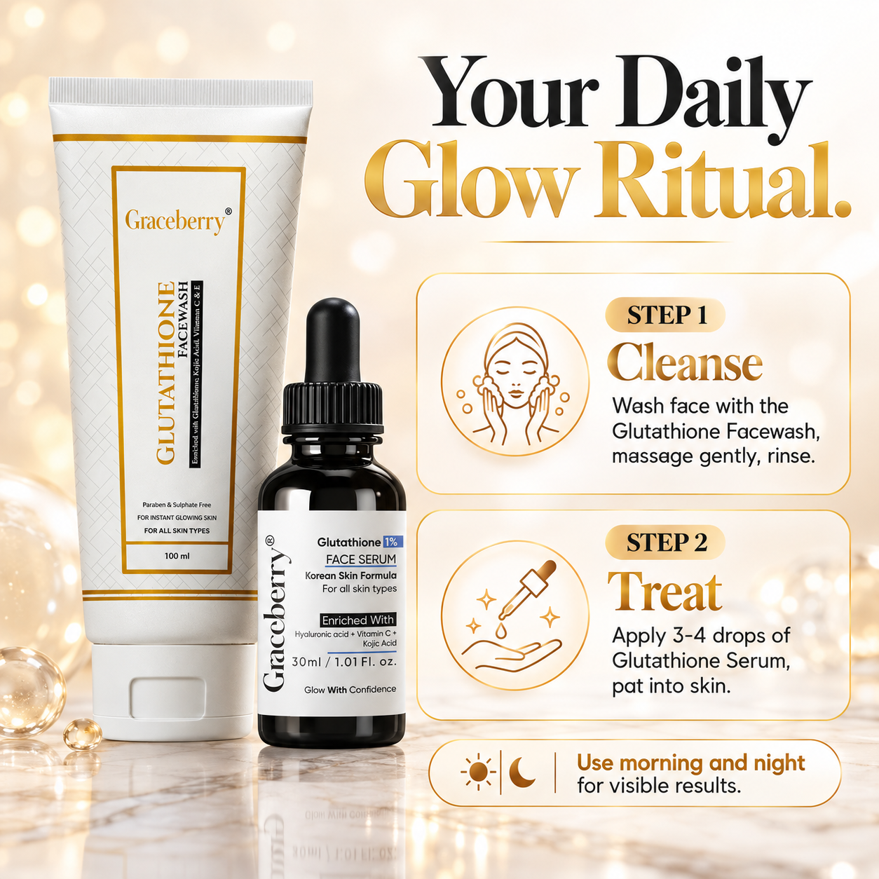 Graceberry Brightening Care Duo – Glutathione Face Serum & Face Wash Combo view 3