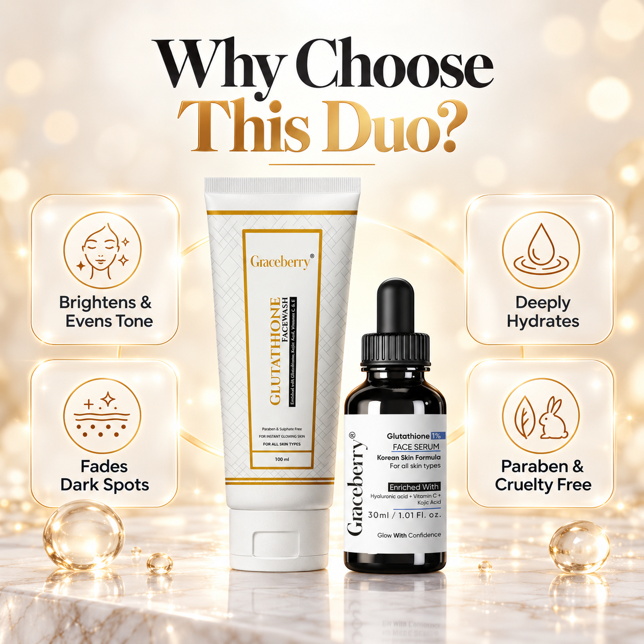 Graceberry Brightening Care Duo – Glutathione Face Serum & Face Wash Combo view 4