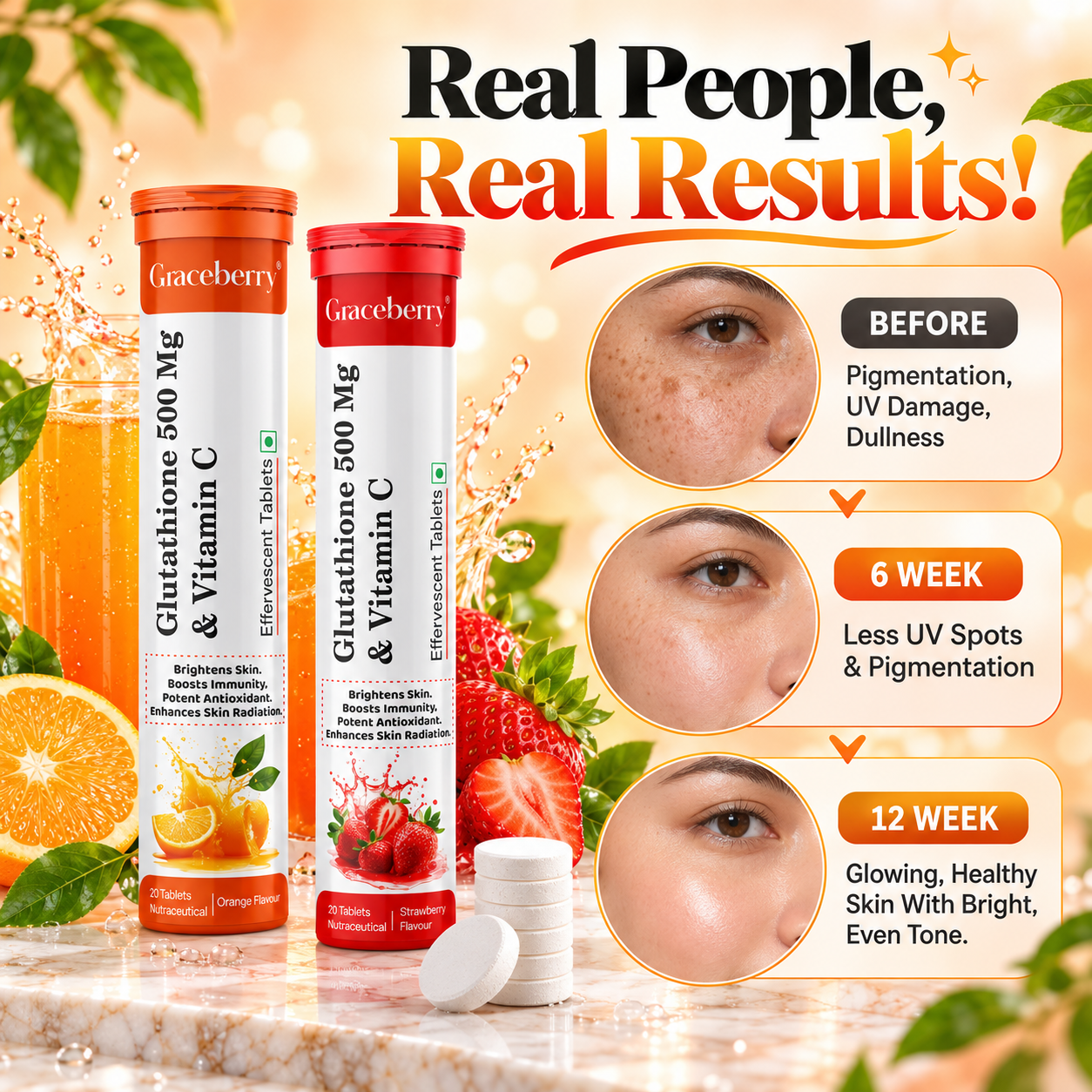 Graceberry Brightening Effervescent Tablets – Glutathione Radiance Fizz Duo (Orange + Strawberry) view 5