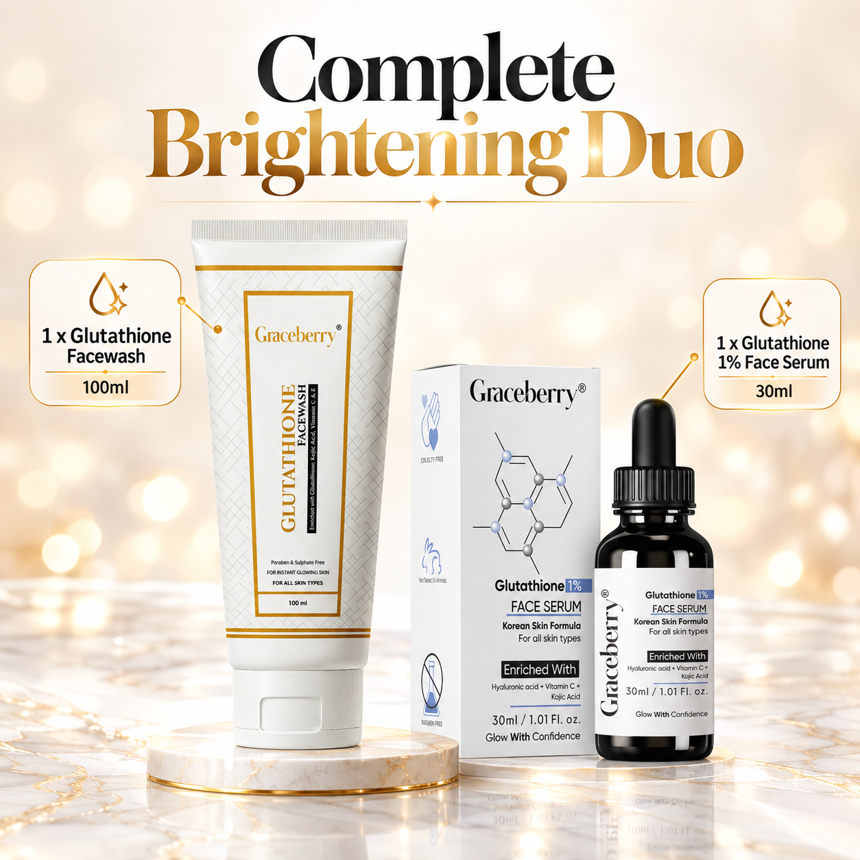 Graceberry Brightening Care Duo – Glutathione Face Serum & Face Wash Combo view 5