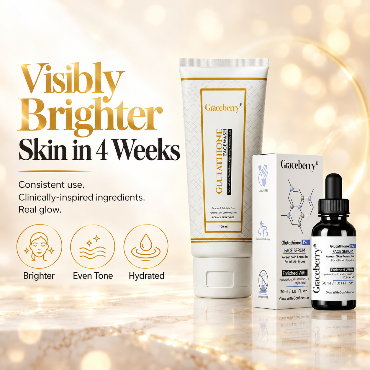 Graceberry Brightening Care Duo – Glutathione Face Serum & Face Wash Combo view 6