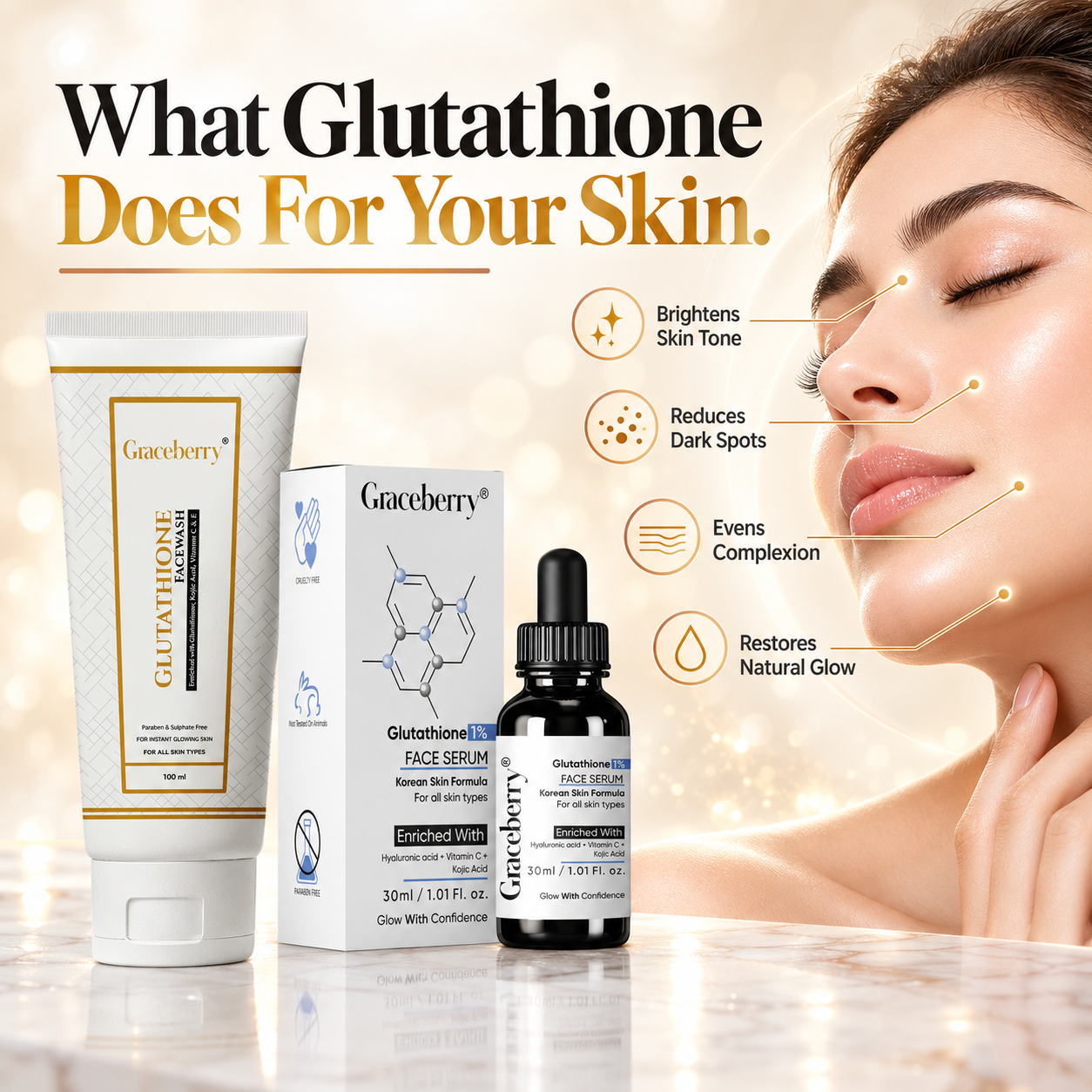 Graceberry Brightening Care Duo – Glutathione Face Serum & Face Wash Combo view 7