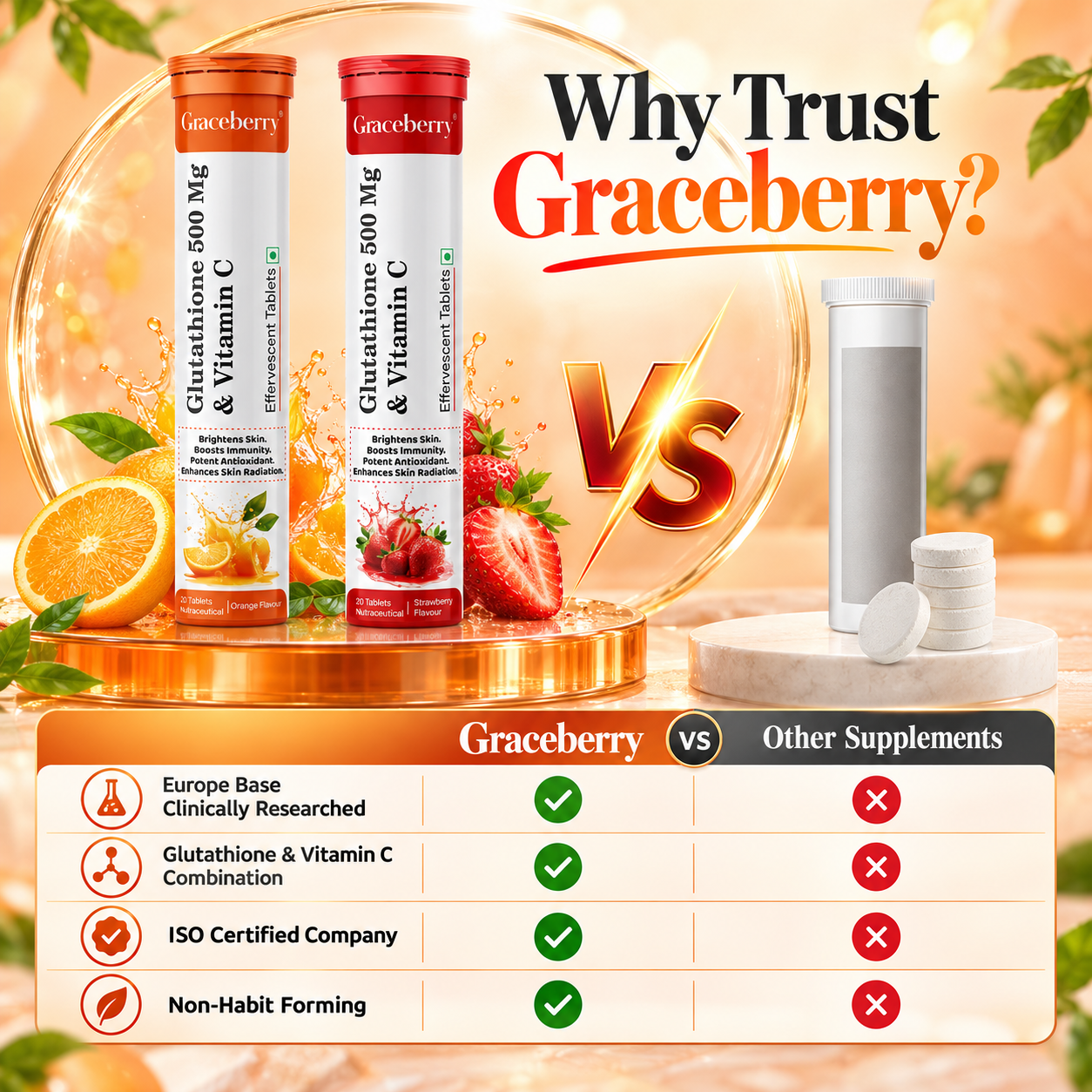 Graceberry Brightening Effervescent Tablets – Glutathione Radiance Fizz Duo (Orange + Strawberry) view 8