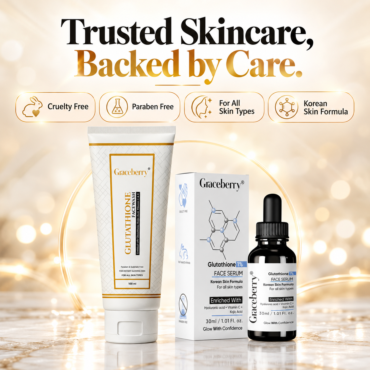 Graceberry Brightening Care Duo – Glutathione Face Serum & Face Wash Combo view 8